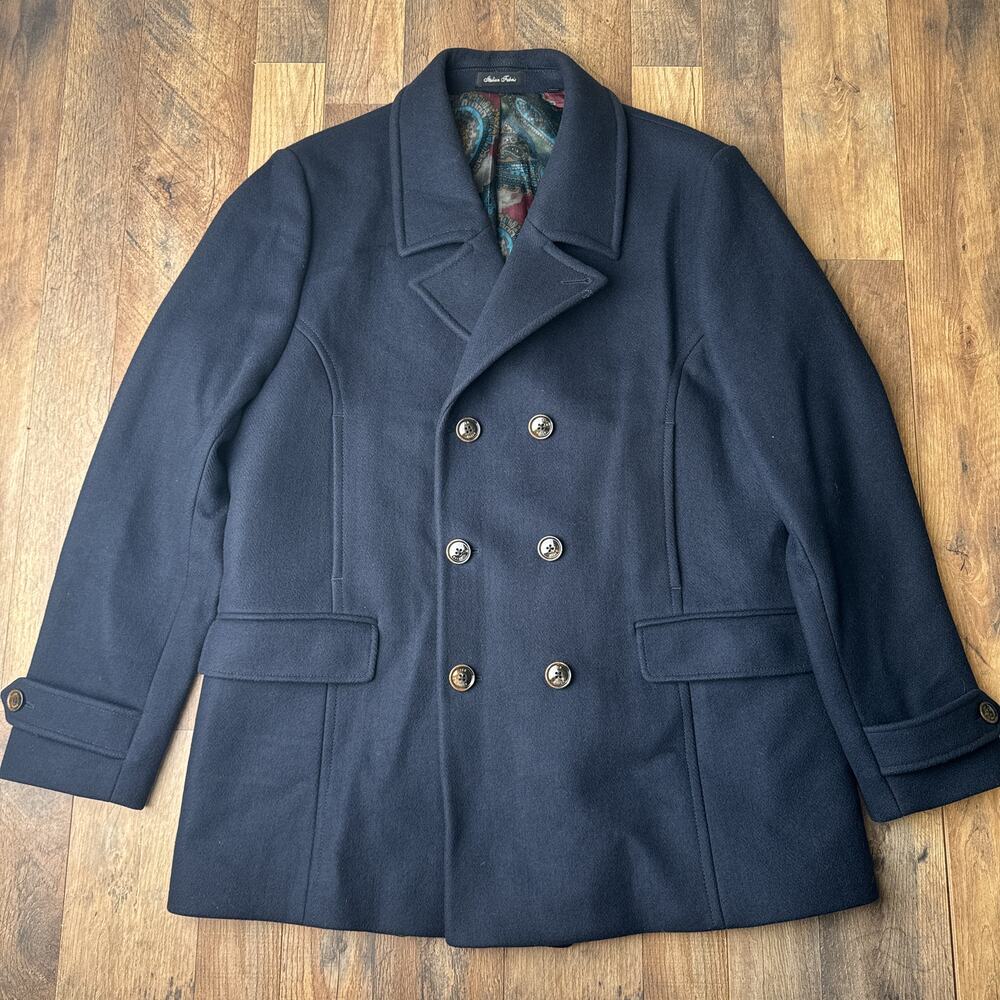 Ted Baker Jacket Coat Women's Size 7 XL Blue Italian Wool Blend Paisley Lining